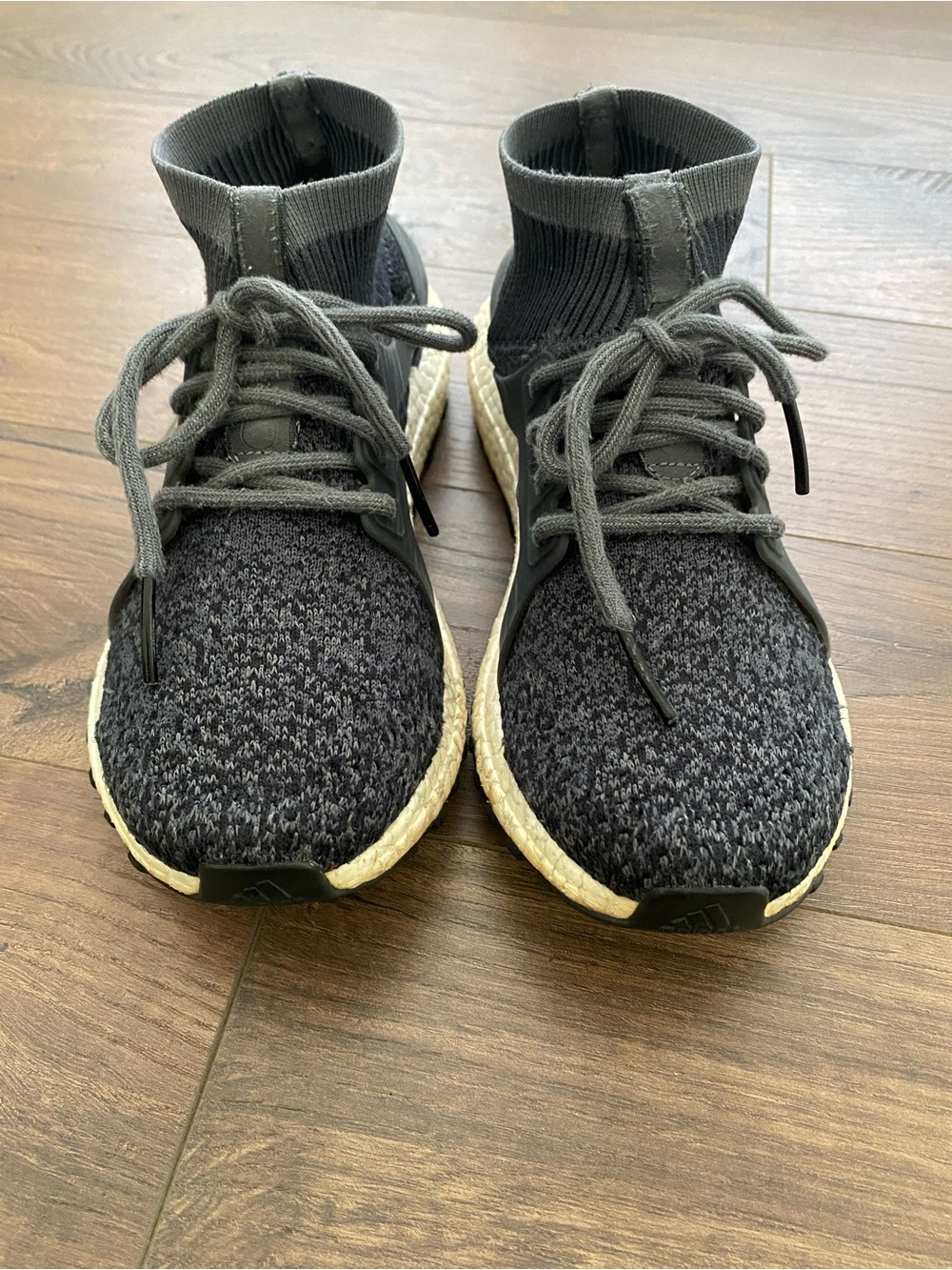 adidas Knit High-Top Sneakers in Charcoal and Cream